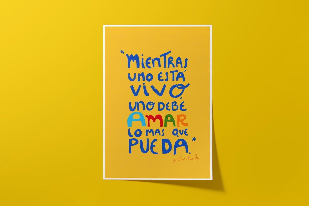 Colorful text on a yellow background with a white border