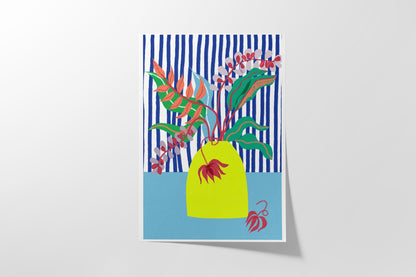 FLOWER PRINT|Blue and Chartrusse Flower Print |Above Couch Print, Colorful Cubicle Decor, Trendy Wall Art - VIOLETREDSTUDIO