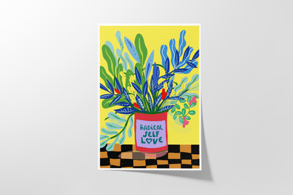 Vibrant Floral Self-Love Art Print: Maximalist Wall Decor for Bold Interiors & Dorm Rooms - VIOLETREDSTUDIO
