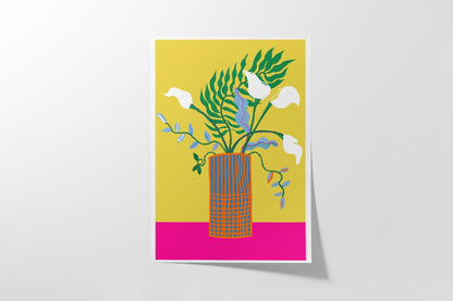 White Lillies | FLOWER Art print | Bold Yellow and Pink Flower Art Print - Trendy Wall Art for Dorm Rooms & Home Decor - VIOLETREDSTUDIO