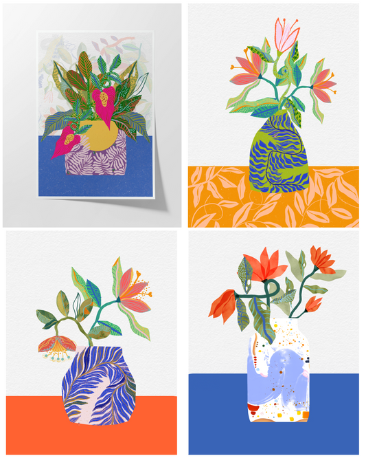 Set of 4 Colorful Flower Prints – Modern Botanical Wall Art, Vibrant Floral Posters for Dorm, Bedroom & Living Room Decor