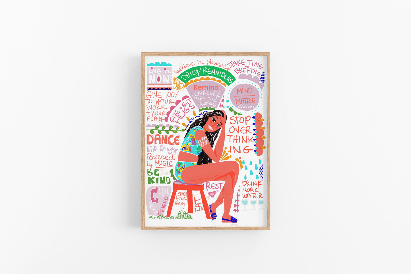 Set of 4 Empowering Prints – Colorful Self-Care Wall Art, Motivational Posters for Dorm, Therapy Office & Gallery Walls