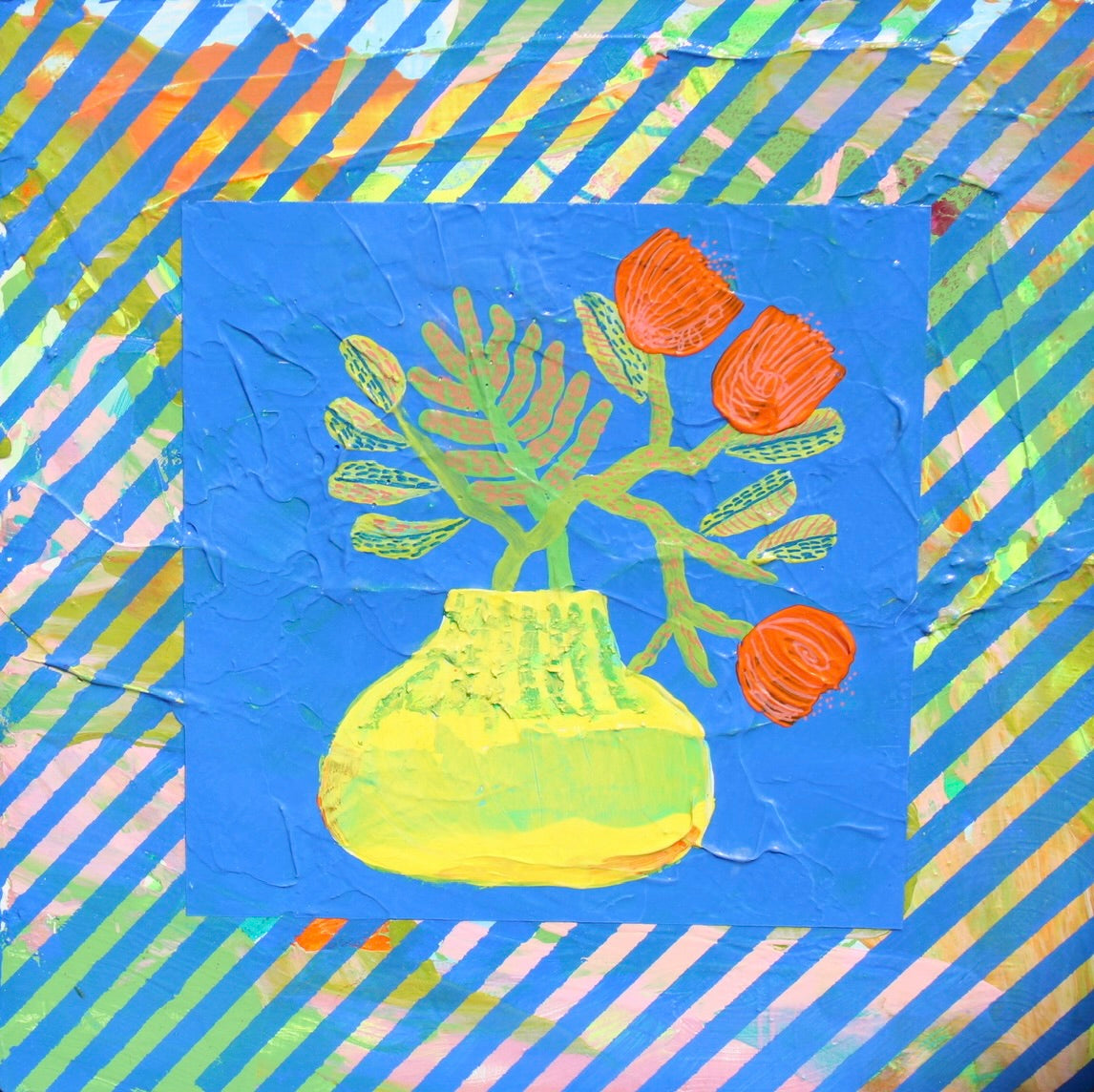 Flowers in Vase #2 - 10x10 Wood Panel - VIOLETREDSTUDIO