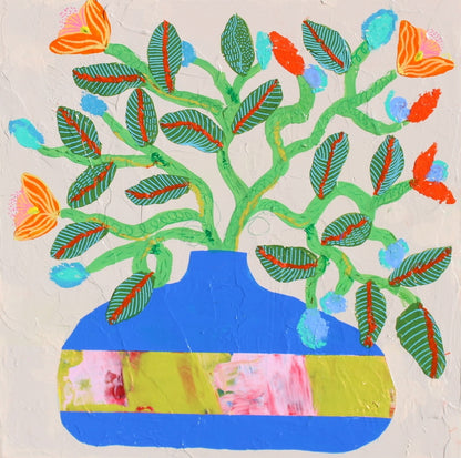 Flowers in Vase #2 - 9x9" Wood on Panel - VIOLETREDSTUDIO