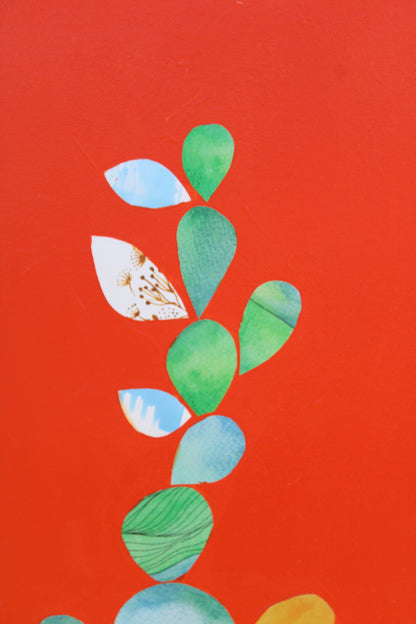 “Collage in Orange” – Original Mixed Media Painting on Canvas ( 36x24") - VIOLETREDSTUDIO