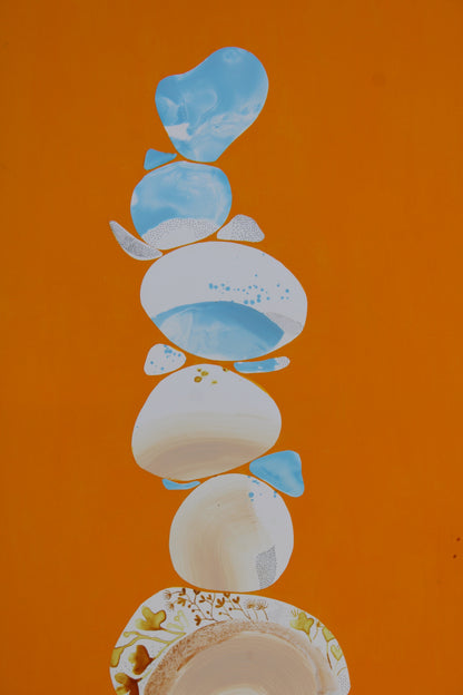 “Stones in Yellow” – Original Mixed Media Collage on Canvas ( 36x24") - VIOLETREDSTUDIO