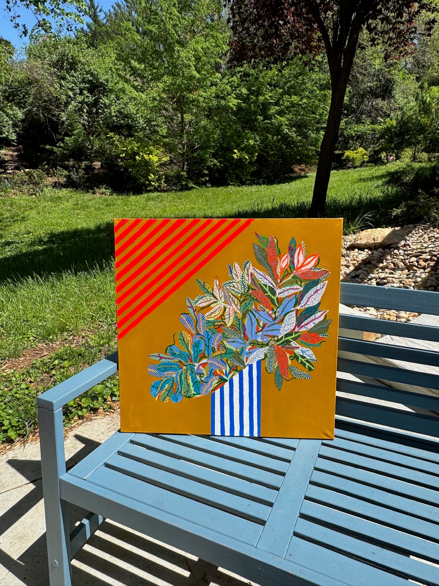 “Striped Still Life” – Original Mixed Media Painting on Canvas (24x24)