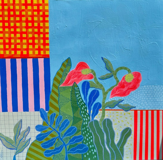 Garden Grid | 36 x 36 Abstract Botanical Original Wall Art | Mixed Media Original on Canvas | One of a Kind