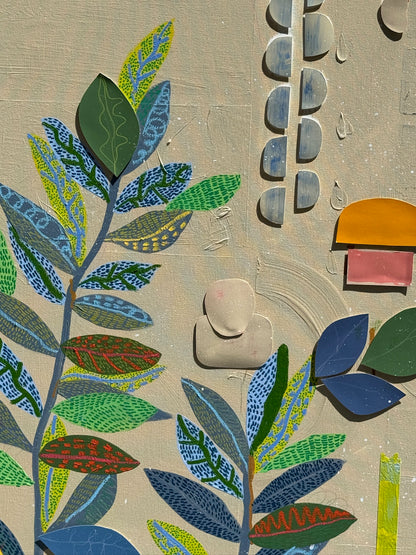 “Stacked Garden” – Original Mixed Media Painting on Canvas ( 36x24") - VIOLETREDSTUDIO