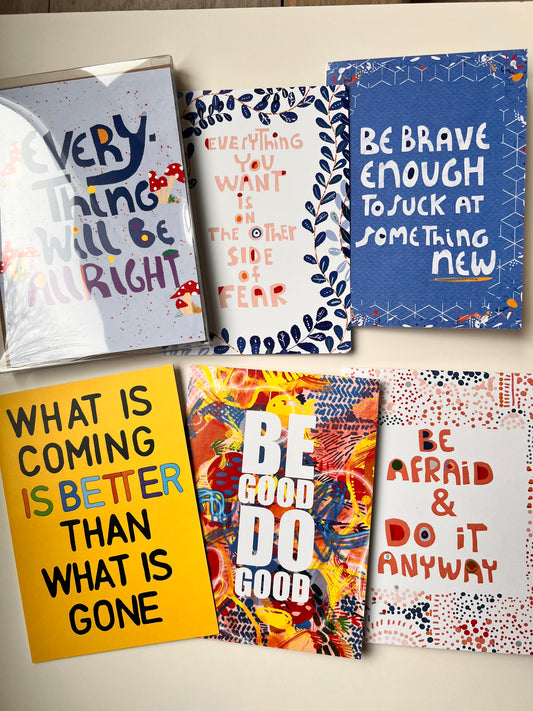 Optimistic Card Set-6-pack Inspiring Quotes - Illustrated Set, Blank Inside - VIOLETREDSTUDIO