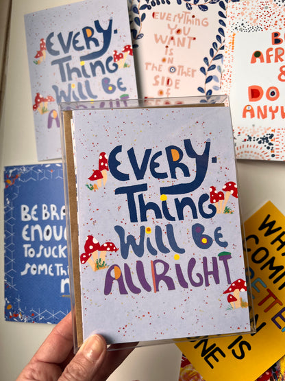 Optimistic Card Set-6-pack Inspiring Quotes - Illustrated Set, Blank Inside - VIOLETREDSTUDIO