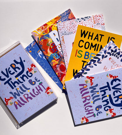 Optimistic Card Set-6-pack Inspiring Quotes - Illustrated Set, Blank Inside - VIOLETREDSTUDIO
