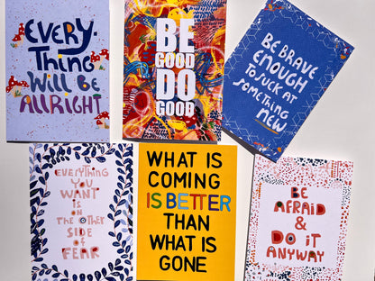 Optimistic Card Set-6-pack Inspiring Quotes - Illustrated Set, Blank Inside - VIOLETREDSTUDIO