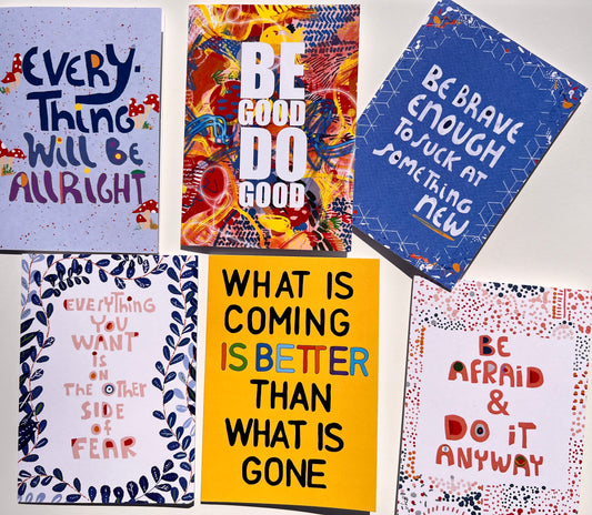 Optimistic Card Set-6-pack Inspiring Quotes - Illustrated Set, Blank Inside - VIOLETREDSTUDIO