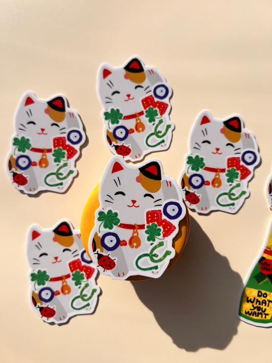 Maneki Neko Lucky Cat Sticker, BFF Gifts, Stocking Stuffers, Water Bottle Sticker