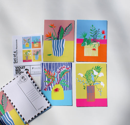 Set of 4 Flowers Postcards - Floral Design - Snail Mail