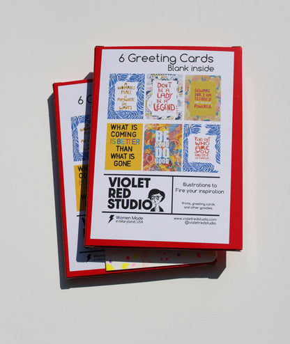 6-pack Inspiring Quotes - Illustrated Set, Blank Inside - Encouragement Snail Mail - VIOLETREDSTUDIO