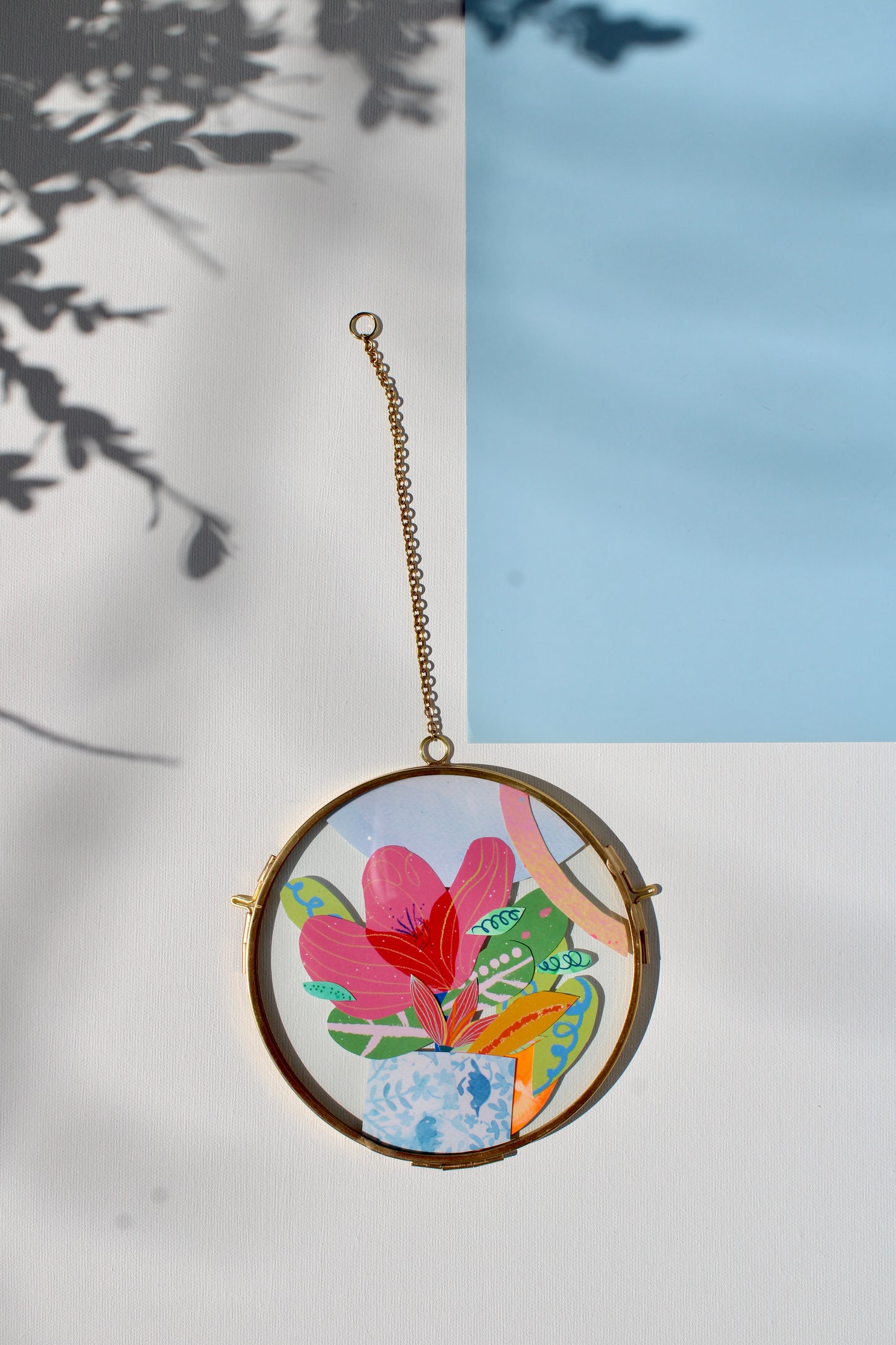 The Flower of Secrets | Collage on Glass Frame | Handmade | Original Art, 5", Flower in Vase Art, Housewarming gift