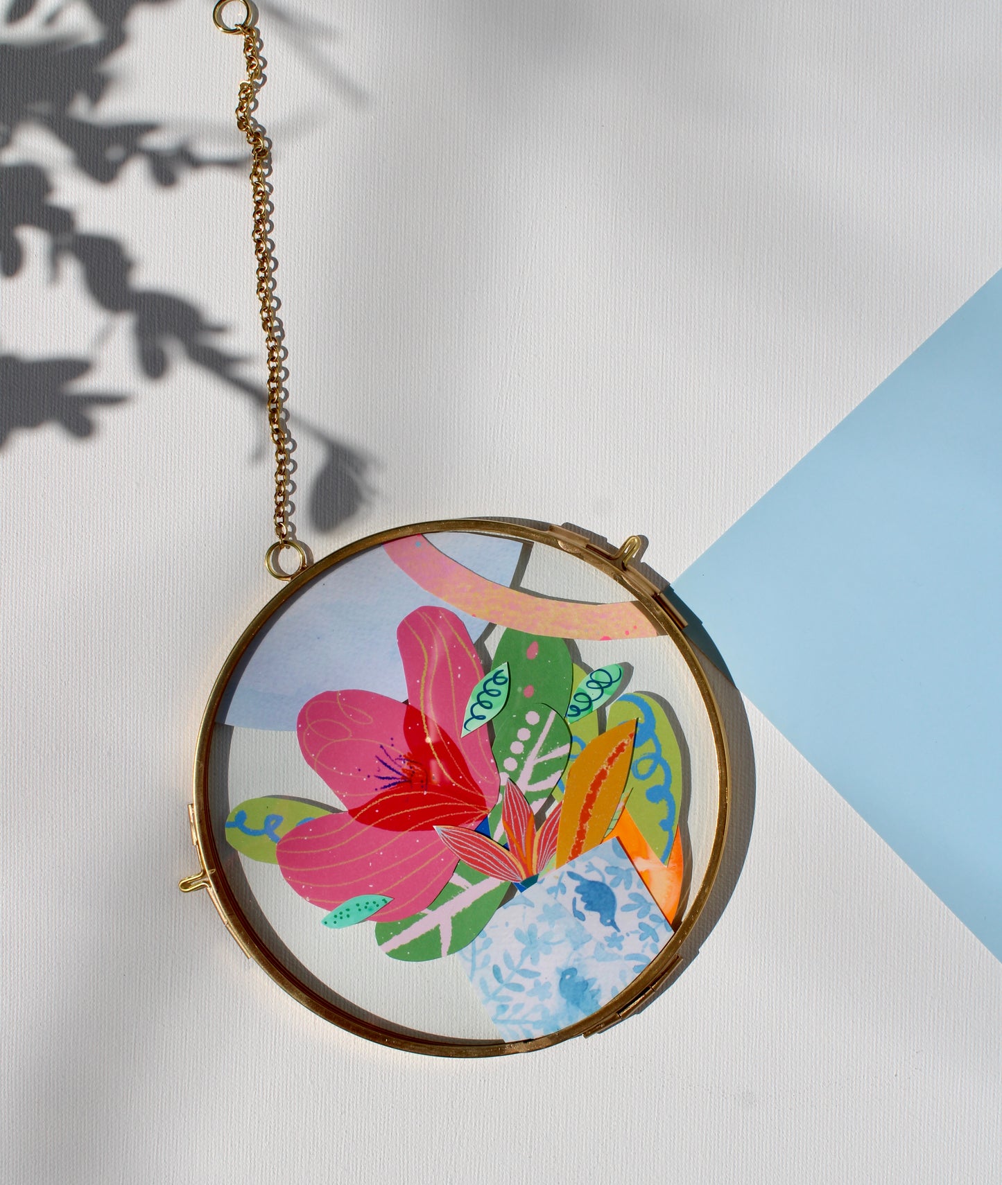 The Flower of Secrets | Collage on Glass Frame | Handmade | Original Art, 5", Flower in Vase Art, Housewarming gift