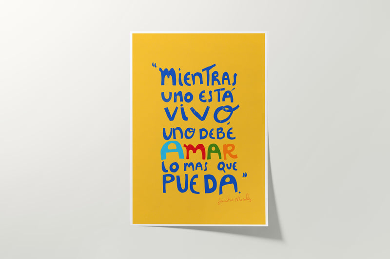 Art Print with colorful Spanish text on a yellow background