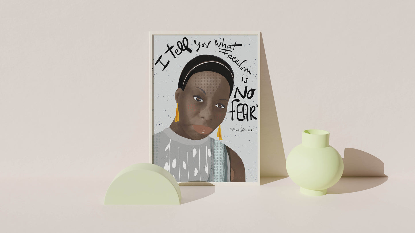 Nina Simone Art Print, Inspiring Women Iconic Artists Office Decor, Ready to Frame Print, Famous Quotes