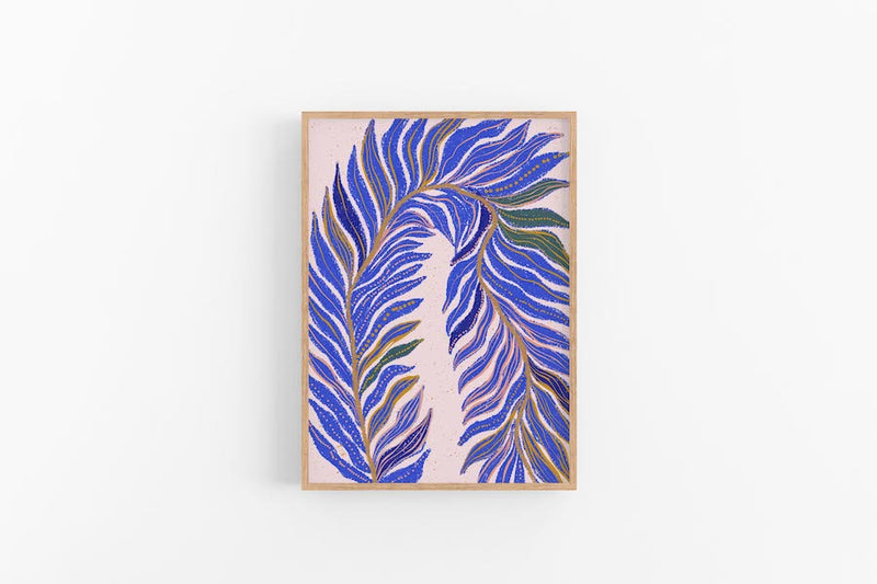Modern Dorm Room Art – Pink and Blue Abstract Print, Tropical Botanical Poster, Trendy Wall Decor, Office - VIOLETREDSTUDIO