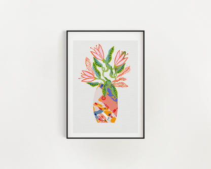 Vibrant Flower Bouquet Art Print: Maximalist Wall Decor for Bold Interiors & Dorm Rooms - VIOLETREDSTUDIO