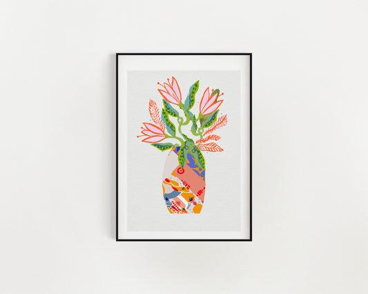 Vibrant Flower Bouquet Art Print: Maximalist Wall Decor for Bold Interiors & Dorm Rooms