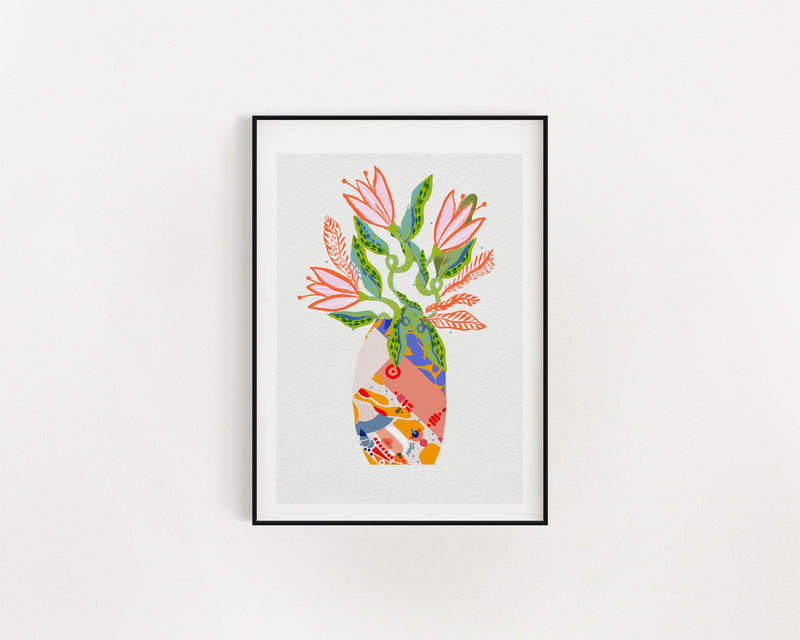 Vibrant Flower Bouquet Art Print: Maximalist Wall Decor for Bold Interiors & Dorm Rooms - VIOLETREDSTUDIO