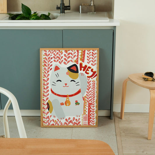 Lucky Cat Art Print - Maneki Neko