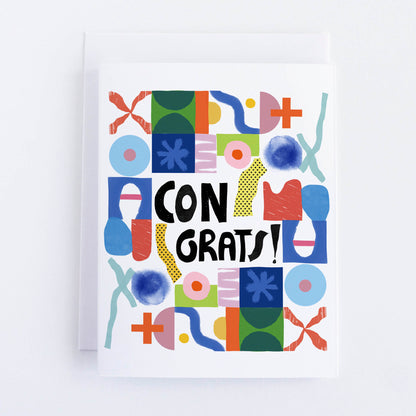 Colorful abstract design with 'CONGRATS!' text on a white background
