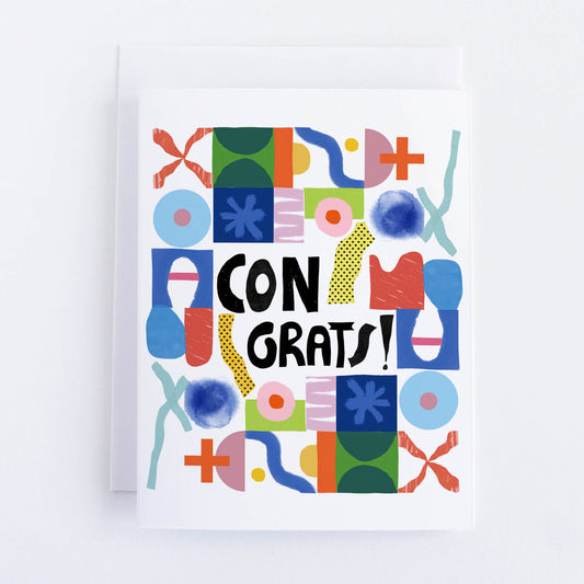 Colorful abstract design with 'CONGRATS!' text on a white background