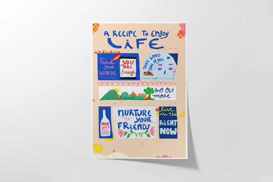 Recipe to Enjoy Life Print, Colorful Motivational Wall Art - VIOLETREDSTUDIO