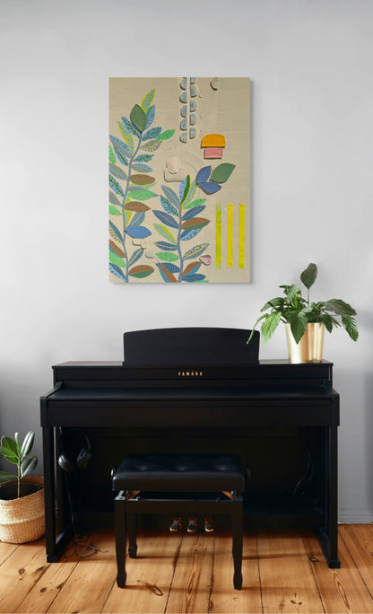 “Stacked Garden” – Original Mixed Media Painting on Canvas ( 36x24") - VIOLETREDSTUDIO