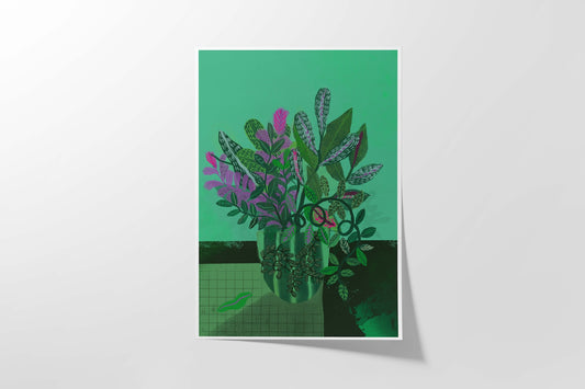 Green Flower Bouquet Art Print - VIOLETREDSTUDIO