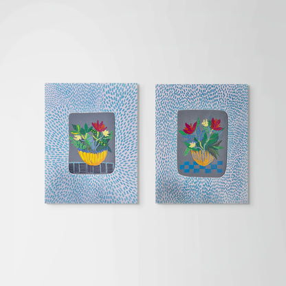 One-of-a-Kind Original Flower Art – Set of 2 Mixed Media on Paper - VIOLETREDSTUDIO