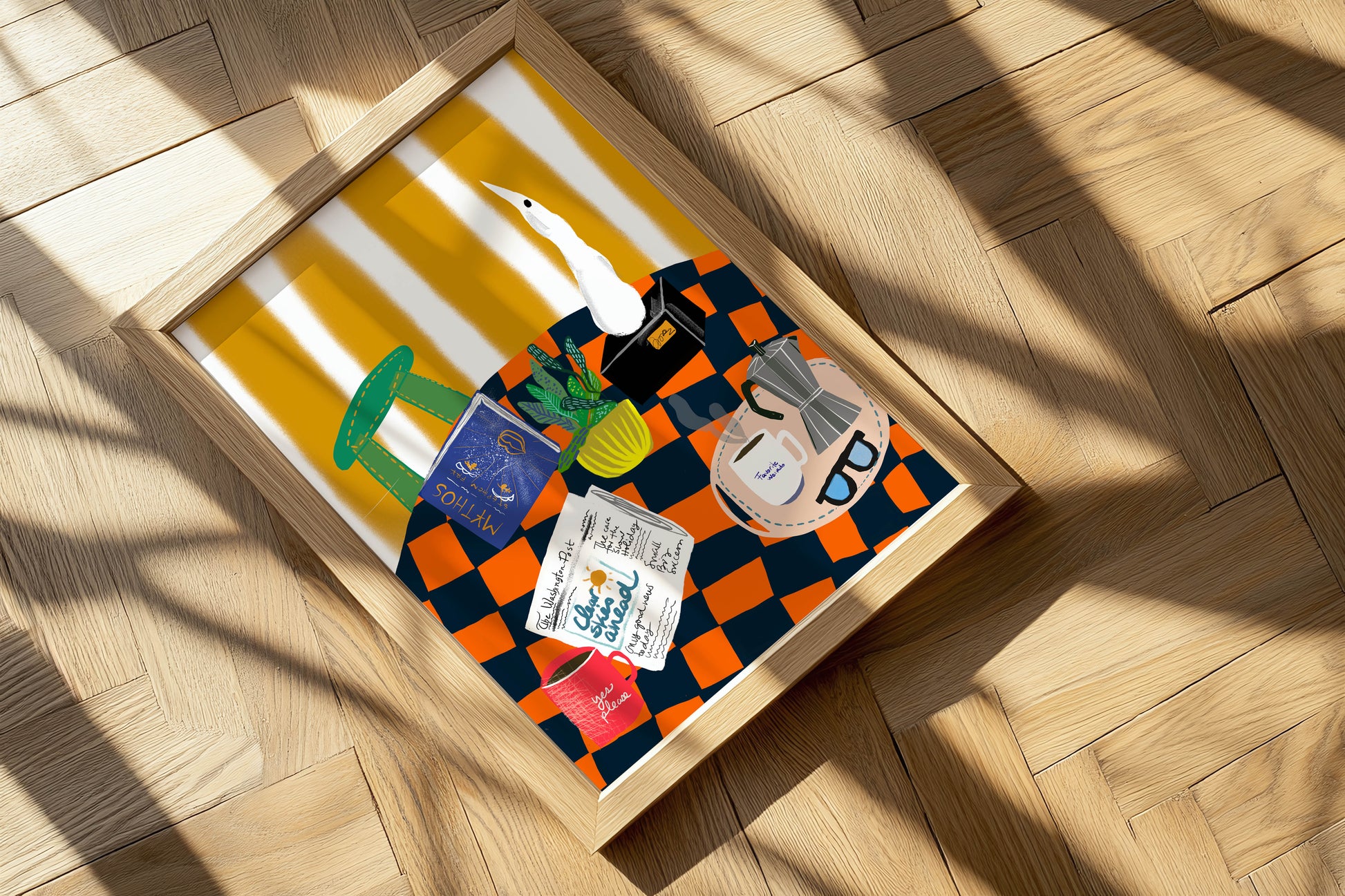 Morning Rituals – Coffee, Books & Newspaper Still Life Art Print - VIOLETREDSTUDIO