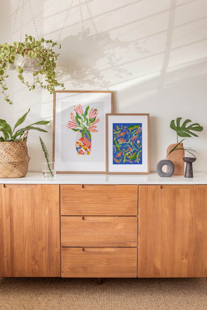 Vibrant Flower Bouquet Art Print: Maximalist Wall Decor for Bold Interiors & Dorm Rooms - VIOLETREDSTUDIO