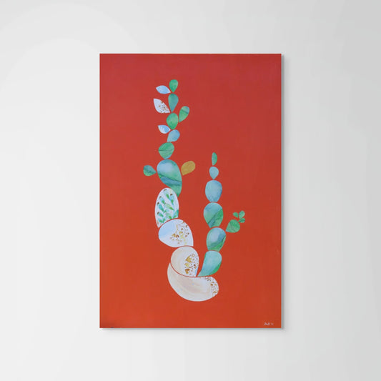 “Collage in Orange” – Original Mixed Media Painting on Canvas ( 36x24") - VIOLETREDSTUDIO