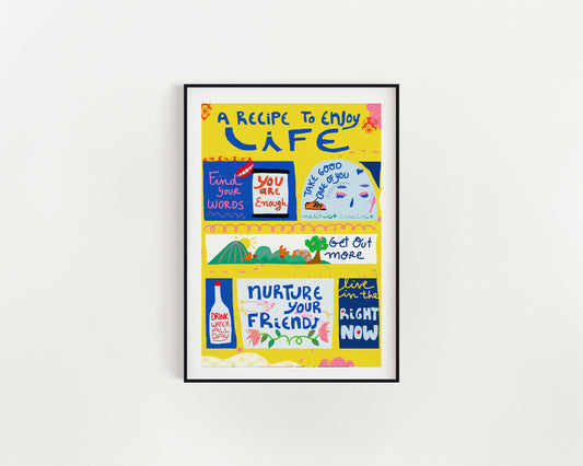 A Recipe to Enjoy Life- Motivational Cubicle Decor, Self-Love Wall Art, Positive Dorm Room Decor, Back to School Gifts