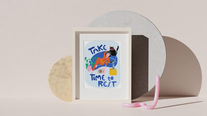 Girl Resting with Cat - Art Print - VIOLETREDSTUDIO