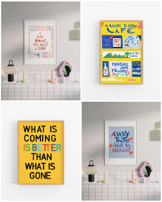 Set of 4 Positive Affirmation Prints – Motivational Dorm Wall Art, Colorful Quote Posters for Gallery Wall & Bedroom Decor