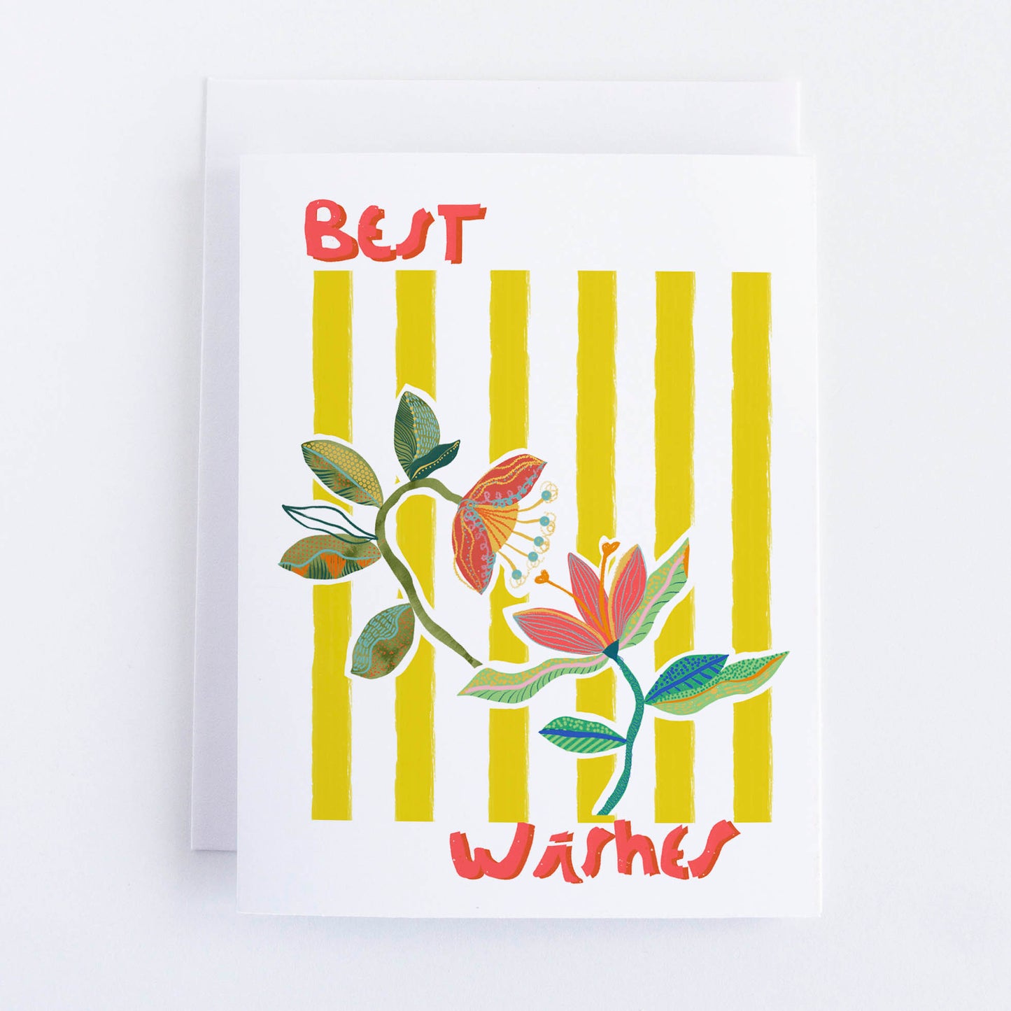 Greeting card with floral design and 'Best Wishes' text on a white background