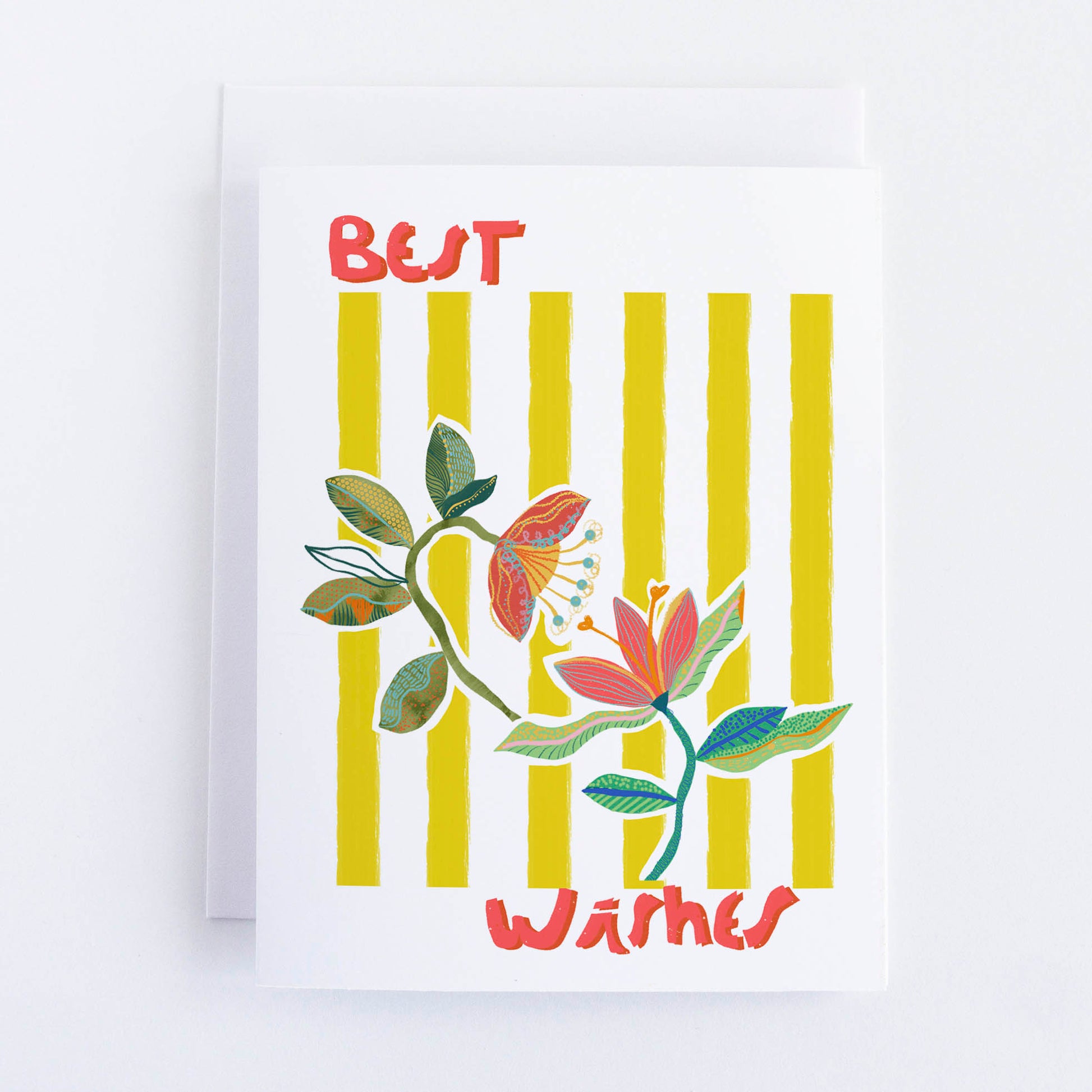 Greeting card with floral design and 'Best Wishes' text on a white background