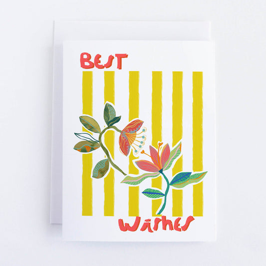 Greeting card with floral design and 'Best Wishes' text on a white background