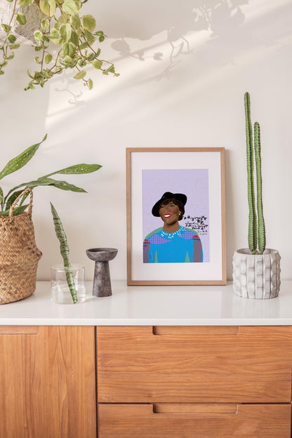 Zora Neale Hurston Portrait Art Print – Literary Wall Art Celebrating Storytelling, Black Joy & Cultural Legacy - VIOLETREDSTUDIO