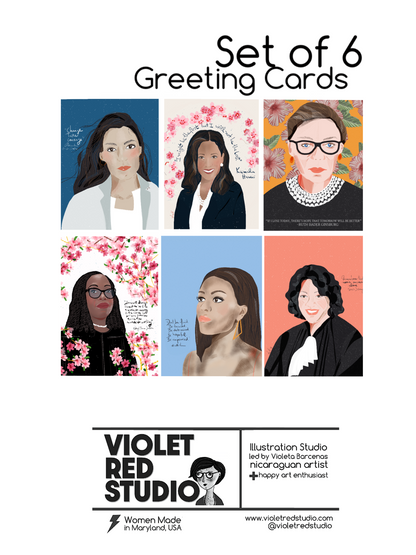 Set of 6 Washington DC Iconic Women Card Pack - VIOLETREDSTUDIO