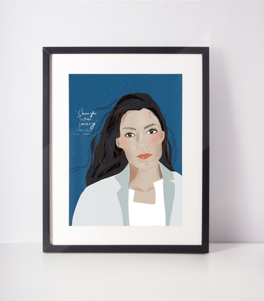 AOC Art Print, Alexandria Ocasio-Cortez Portrait, Cubicle Decor, Feminist Posters - VIOLETREDSTUDIO