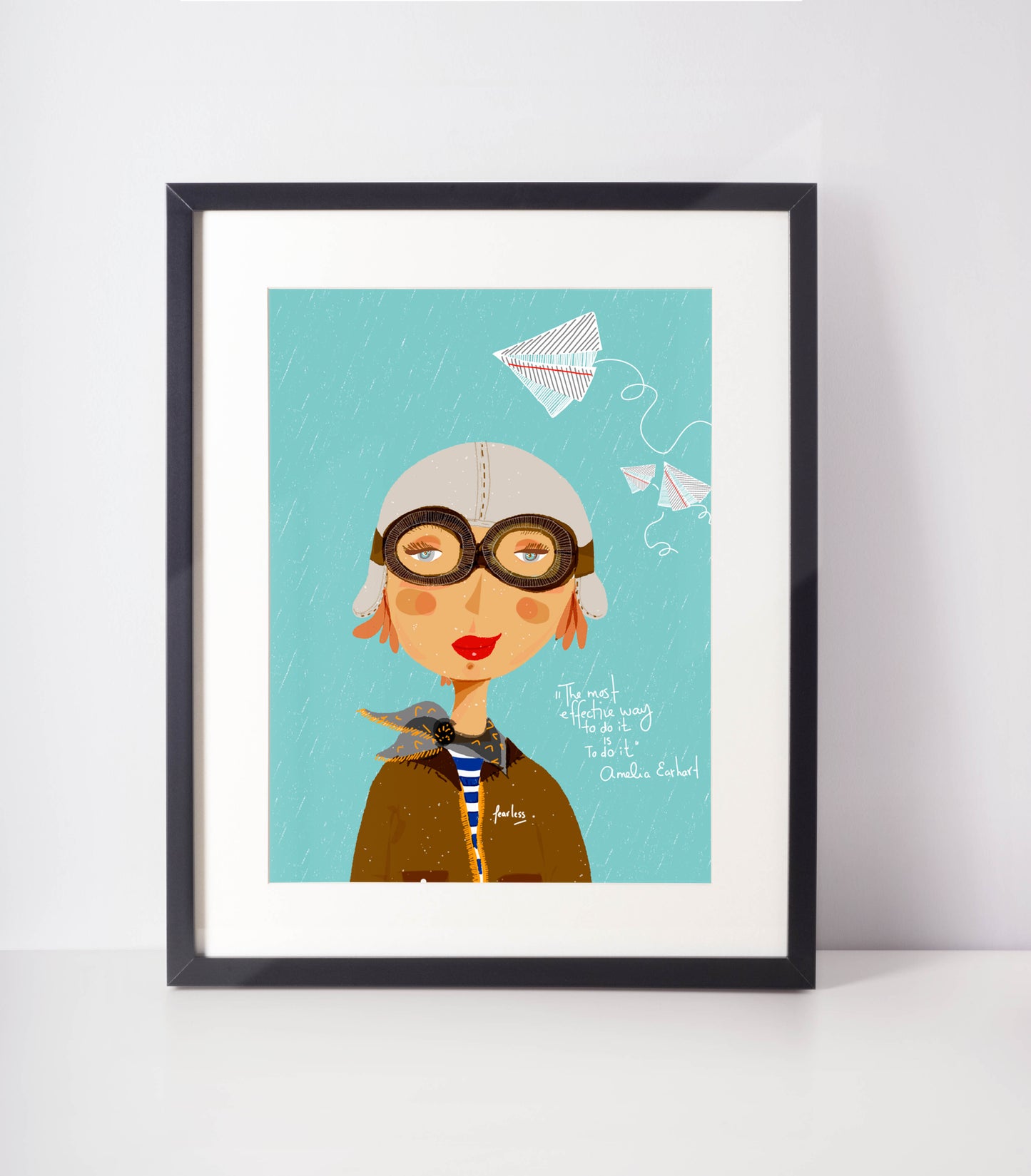 Amelia Earhart Cartoon Print, Girl Power Print, Novelty Wall Art, Feminist Nursery Decor - VIOLETREDSTUDIO