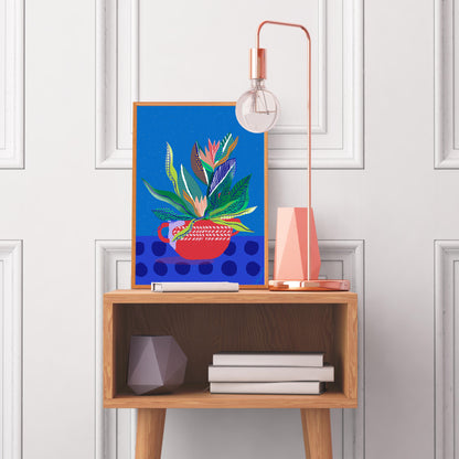 Blue Bedroom Wall Art,  Flower Wall Art, Modern Art Print, Retro Wall Art, Dorm Room Decor - VIOLETREDSTUDIO